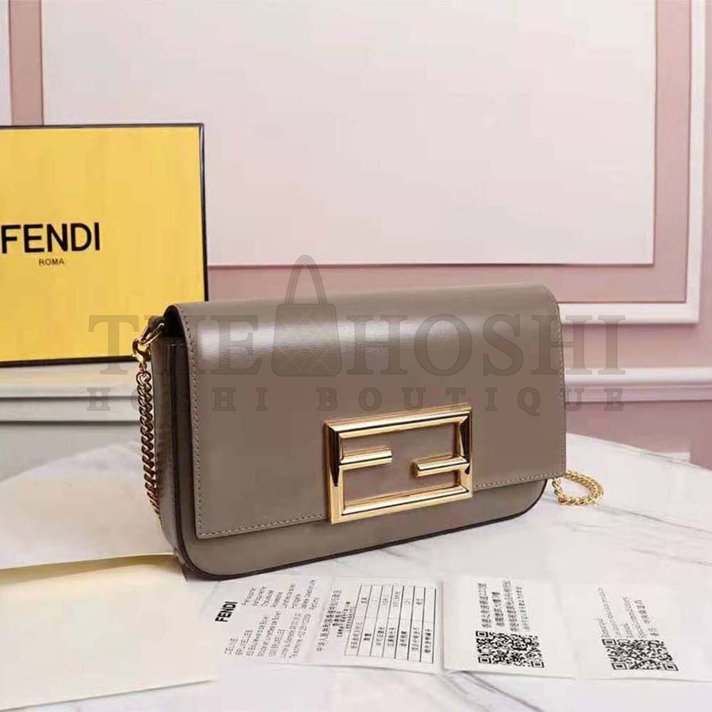 F**di Women Wallet on Chain with Pouches Leather Mini-Bag-Brown Master Quality