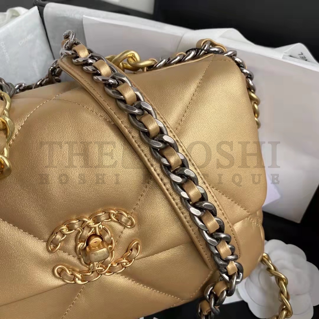Ch**el CC Women 19 Handbag Metallic Lambskin Gold Silver Tone Gold Bag Master Quality