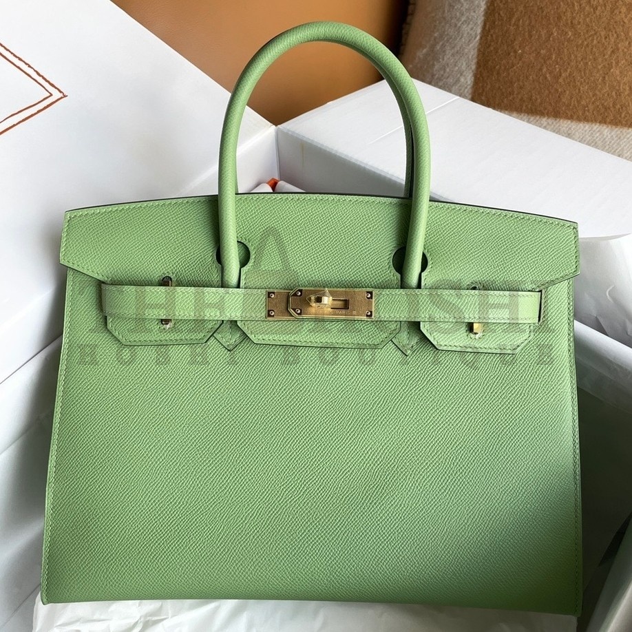 H**me5 Birkin 30 Sellier Handmade Bag In Vert Criquet Epsom Calfskin Master Quality