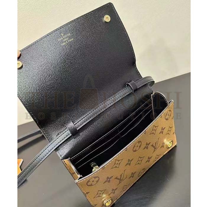 L0vis Vvtt0n LV Women Book Chain Wallet Brown Monogram Reverse Coated Canvas Cowhide Master Quality