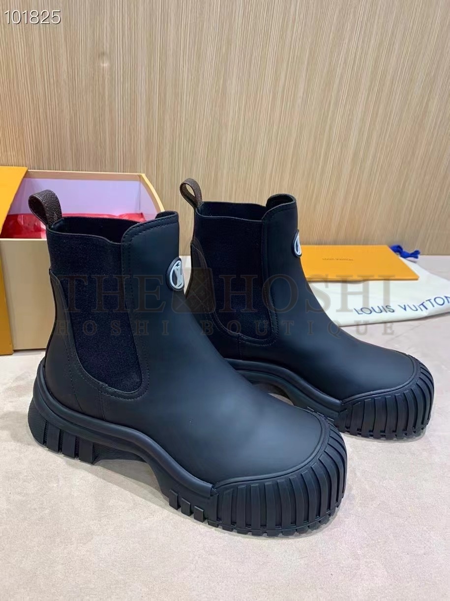 L0vis Vvtt0n Women Shoes LV Ruby Flat Ankle Boot Black Rubberized Calf Leather boots Master Quality