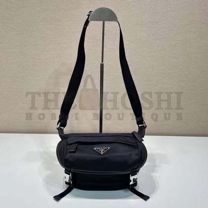 Pra*a Unisex Re-Nylon Saffiano Leather Shoulder Bag Black Fabric Master Quality