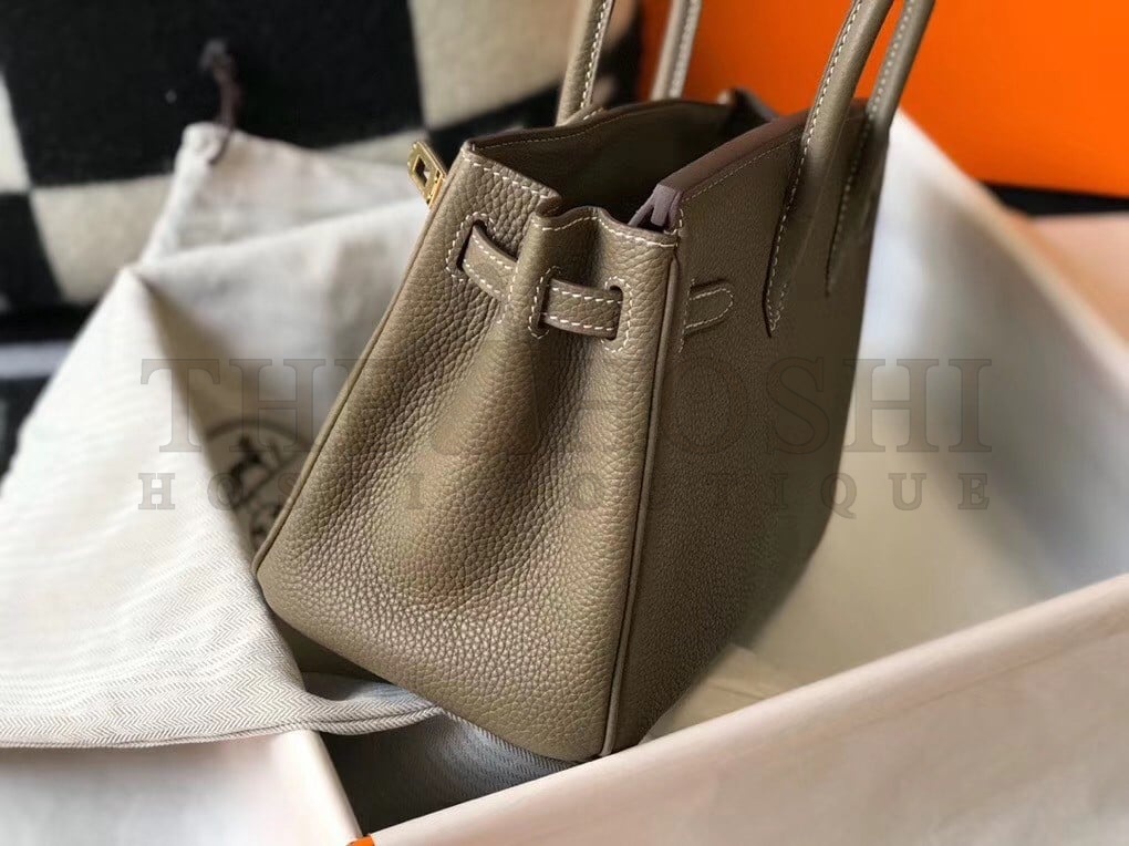 H**me5 Birkin 25 Bag In Taupe Clemence Leather with GHW Master Quality