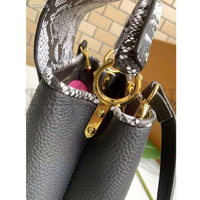 L0vis Vvtt0n LV Women Capucines Mini Handbag Black Taurillon Leather Python Skin Master Quality