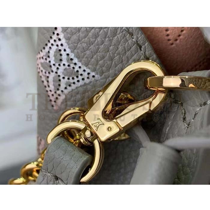L0vis Vvtt0n LV Women Bella Bucket Bag Gray Mahina Perforated Calfskin Leather Microfiber Lining Master Quality