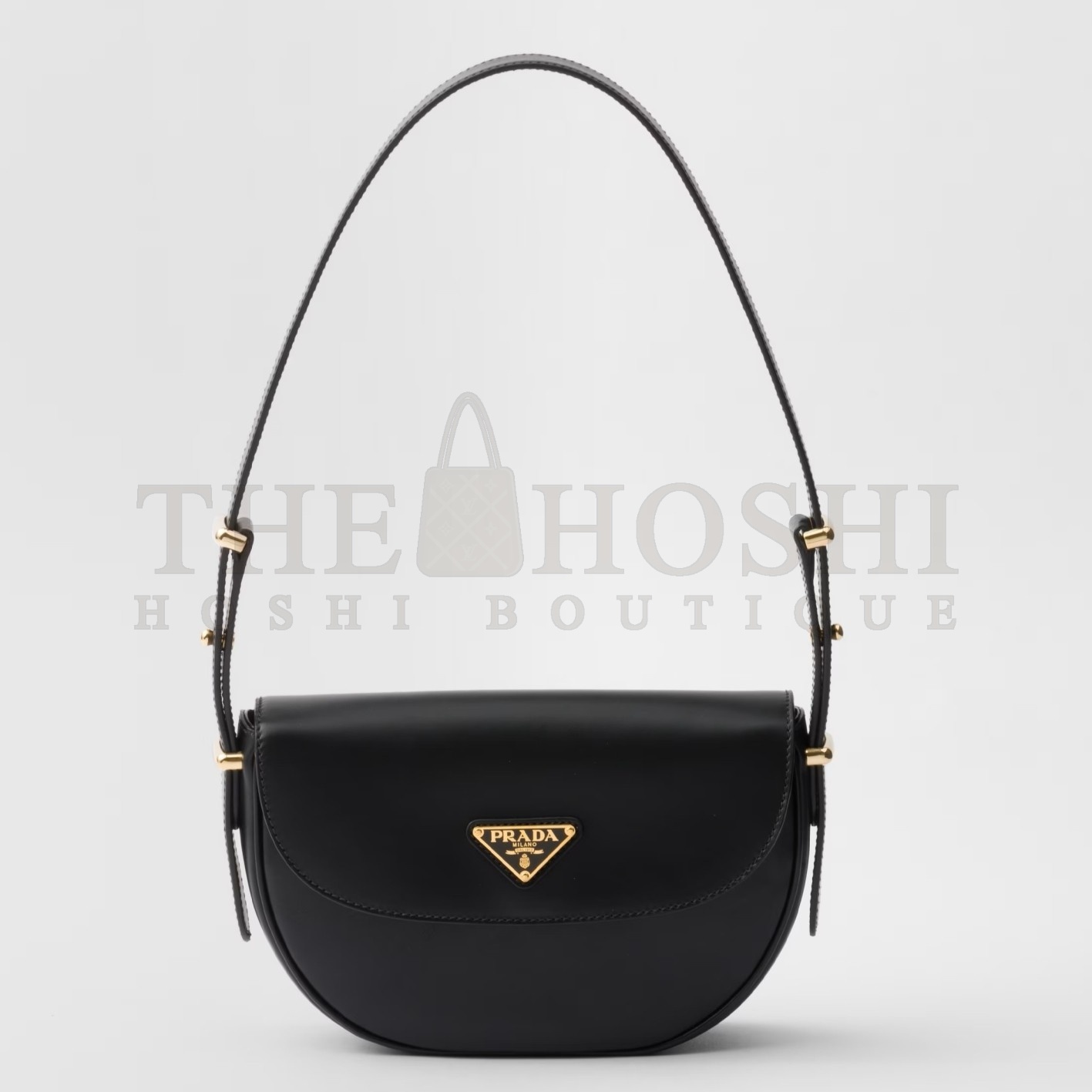 Pra*a Arque Shoulder Bag with Flap in Black Leather Master Quality