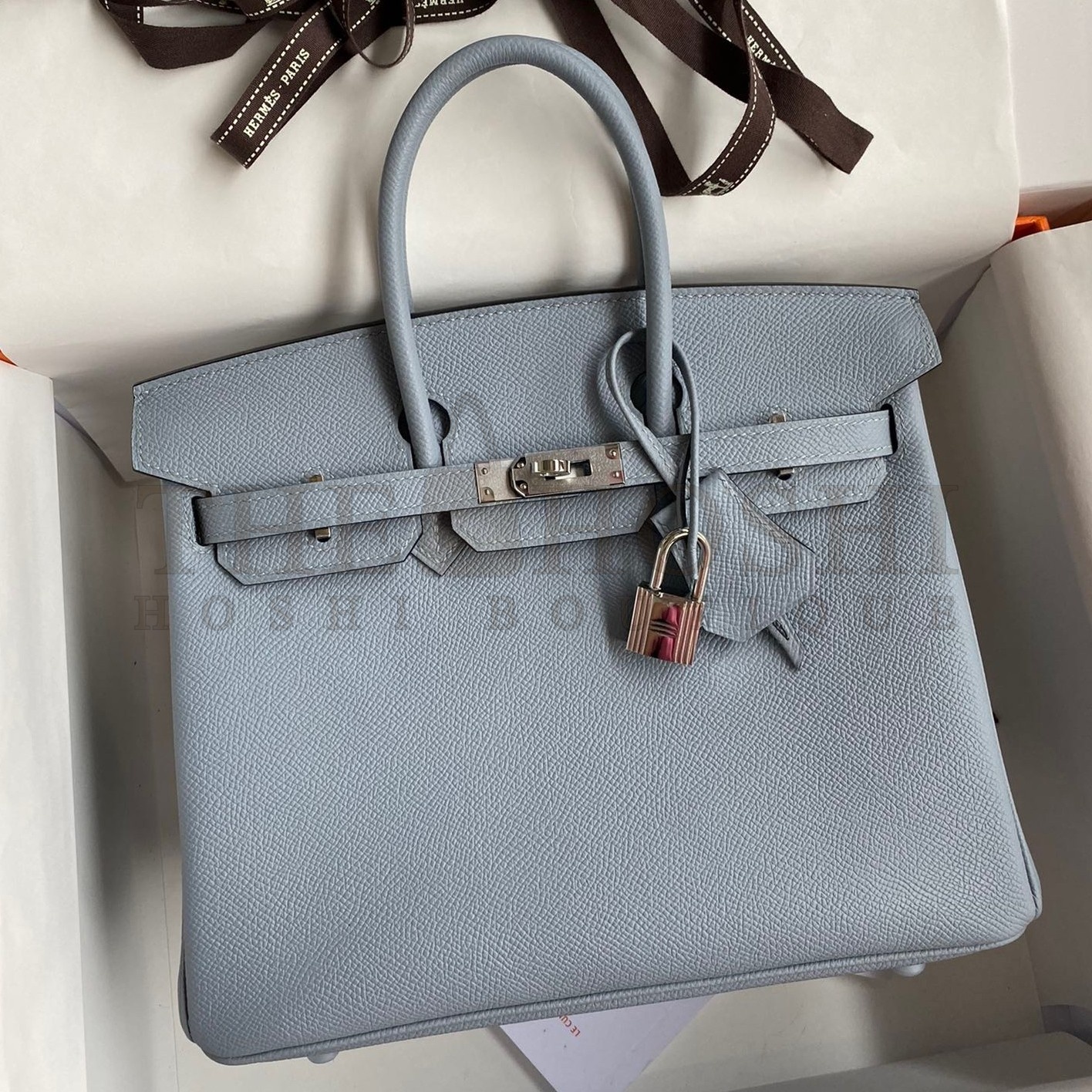 H**me5 Birkin 25 Retourne Handmade Bag In Blue Lin Epsom Calfskin Master Quality