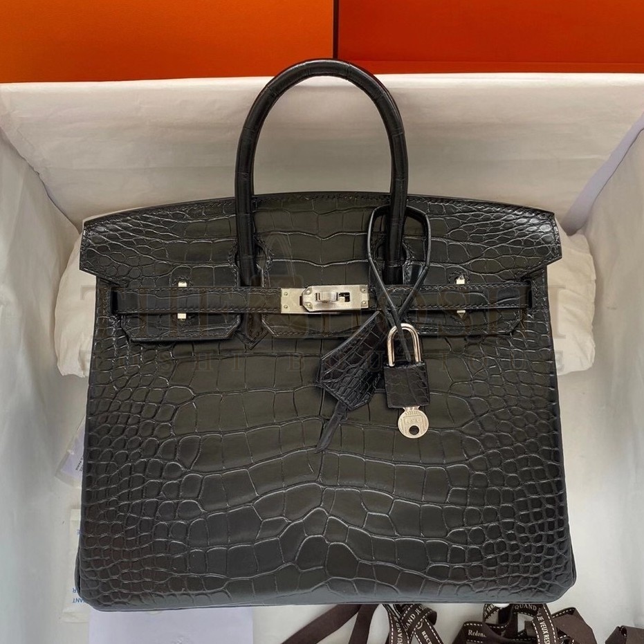 H**me5 Black Birkin 25cm Matte Alligator Crocodile Skin Bag Master Quality