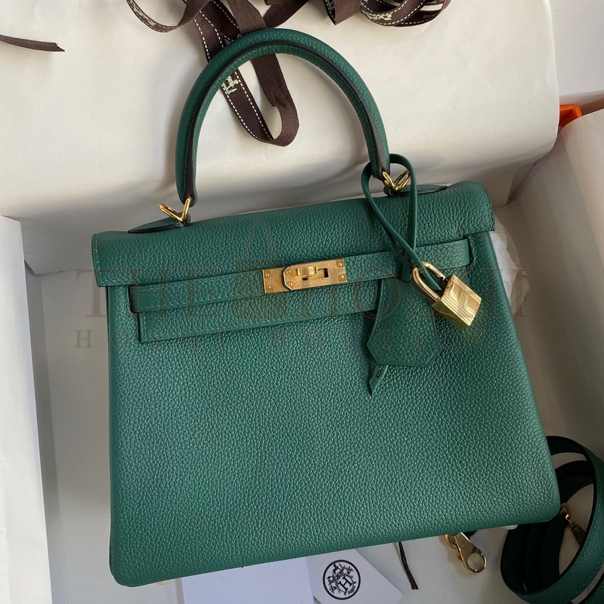 H**me5 Kelly Retourne 25 Handmade Bag In Blue Paon Clemence Leather Master Quality