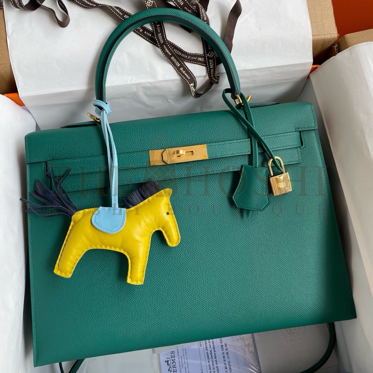 H**me5 Kelly Sellier 35 Handmade Bag In Malachite Epsom Calfskin Master Quality