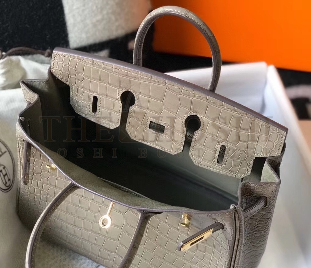 H**me5 Birkin 25cm Bag In Taupe Embossed Crocodile Leather Master Quality
