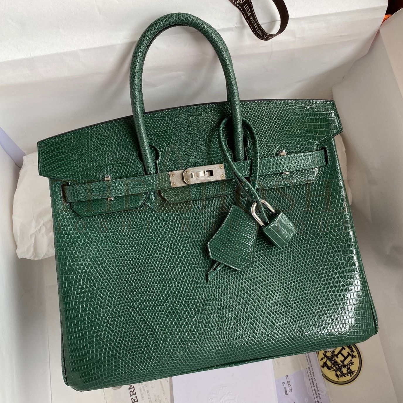 H**me5 Birkin 25 Retourne Handmade Bag In Malachite Lizard Leather Master Quality