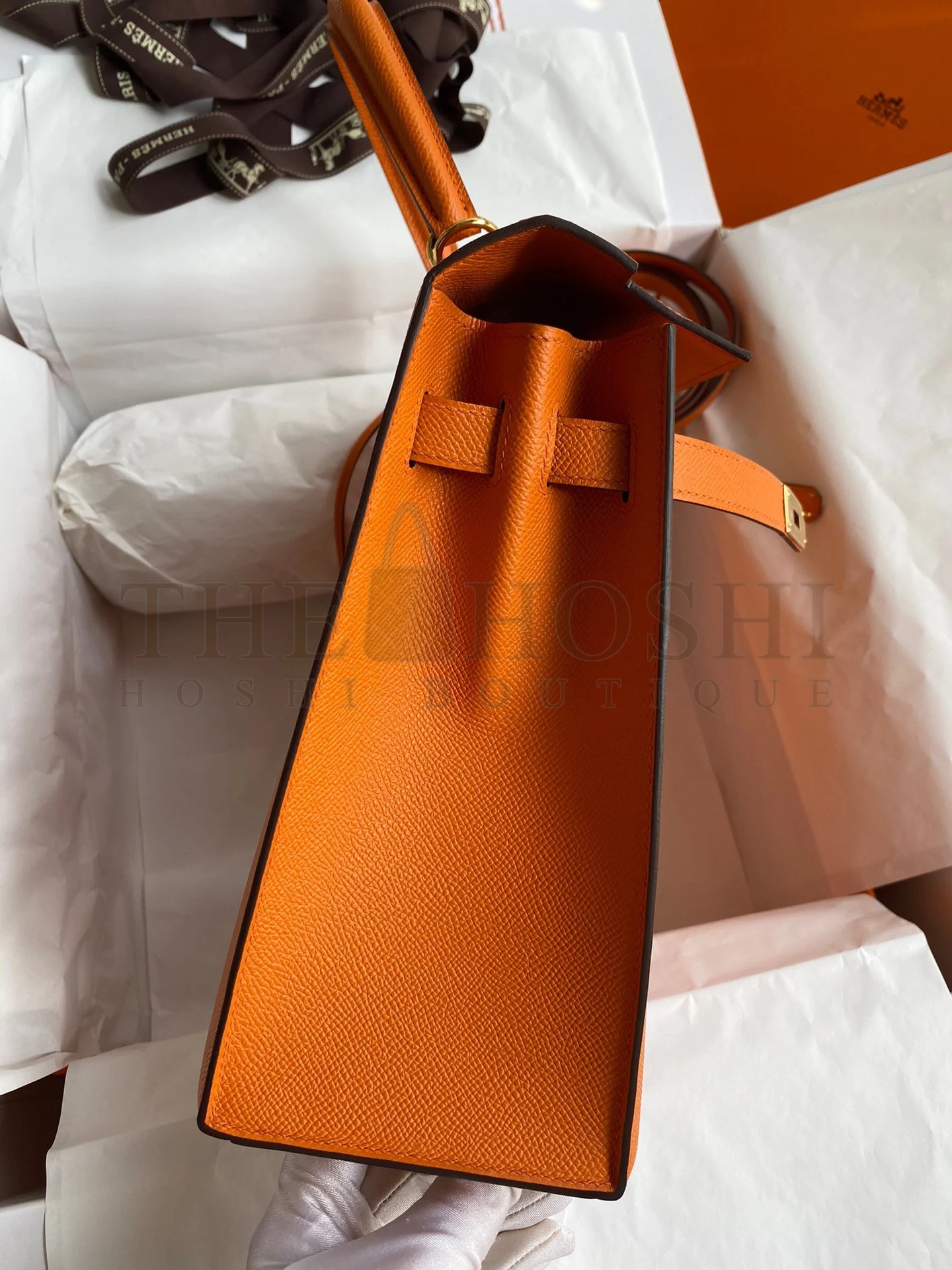 H**me5 Kelly Sellier 32 Handmade Bag In Orange Epsom Calfskin Master Quality