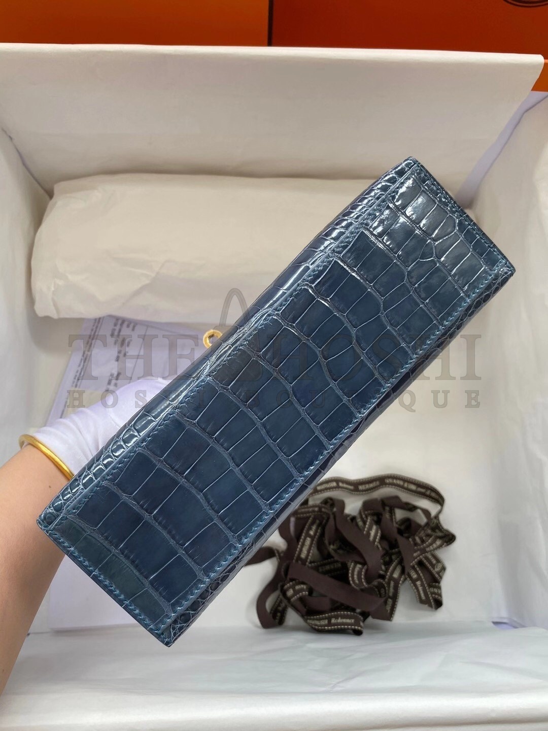H**me5 Blue Shiny Alligator Crocodile Kelly Pochette Bag Master Quality