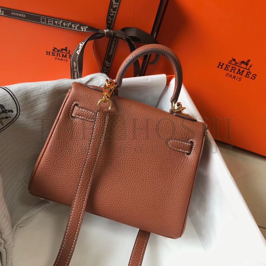 H**me5 Mini Kelly 20cm Bag In Brown Clemence Leather Master Quality