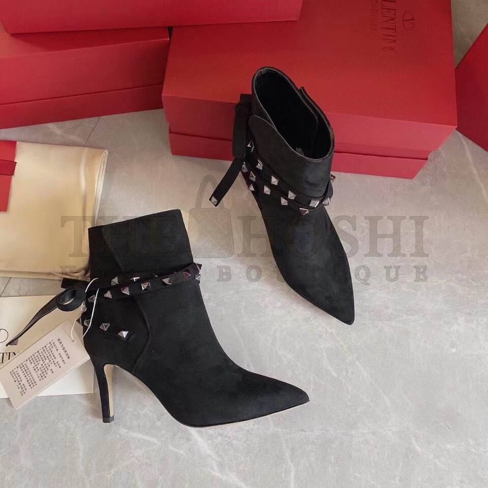 Va1e*ntin0 Rockstud Flair 85MM Ankle Boots In Black Suede Master Quality