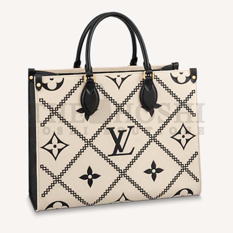 L0vis Vvtt0n LV Women OnTheGo MM Tote Bag Beige Embossed S*pple Grained Cowhide Master Quality