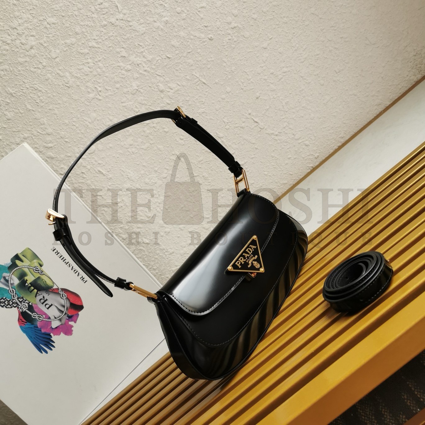 Pra*a Shoulder Bag in Black Brushed Calfskin Master Quality