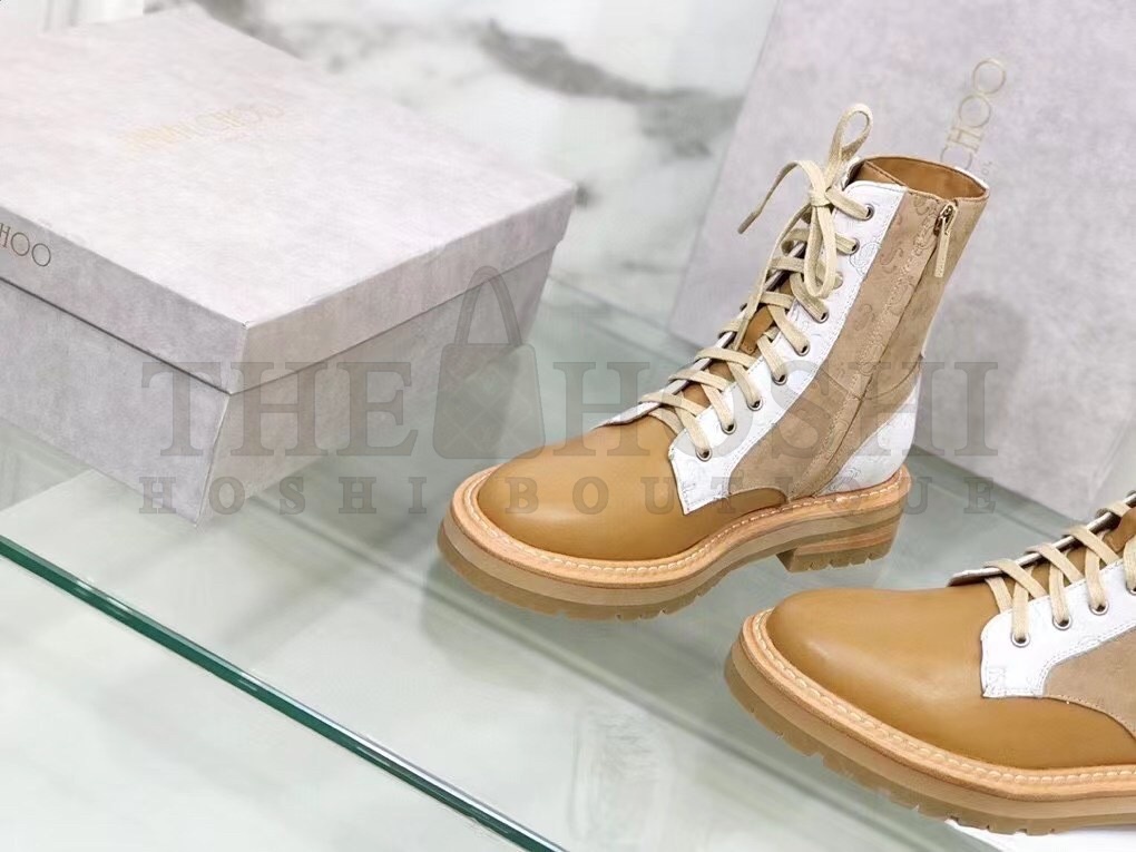 J1m*y Ch00 Cora Flat Combat Boots In Brown Leather Master Quality