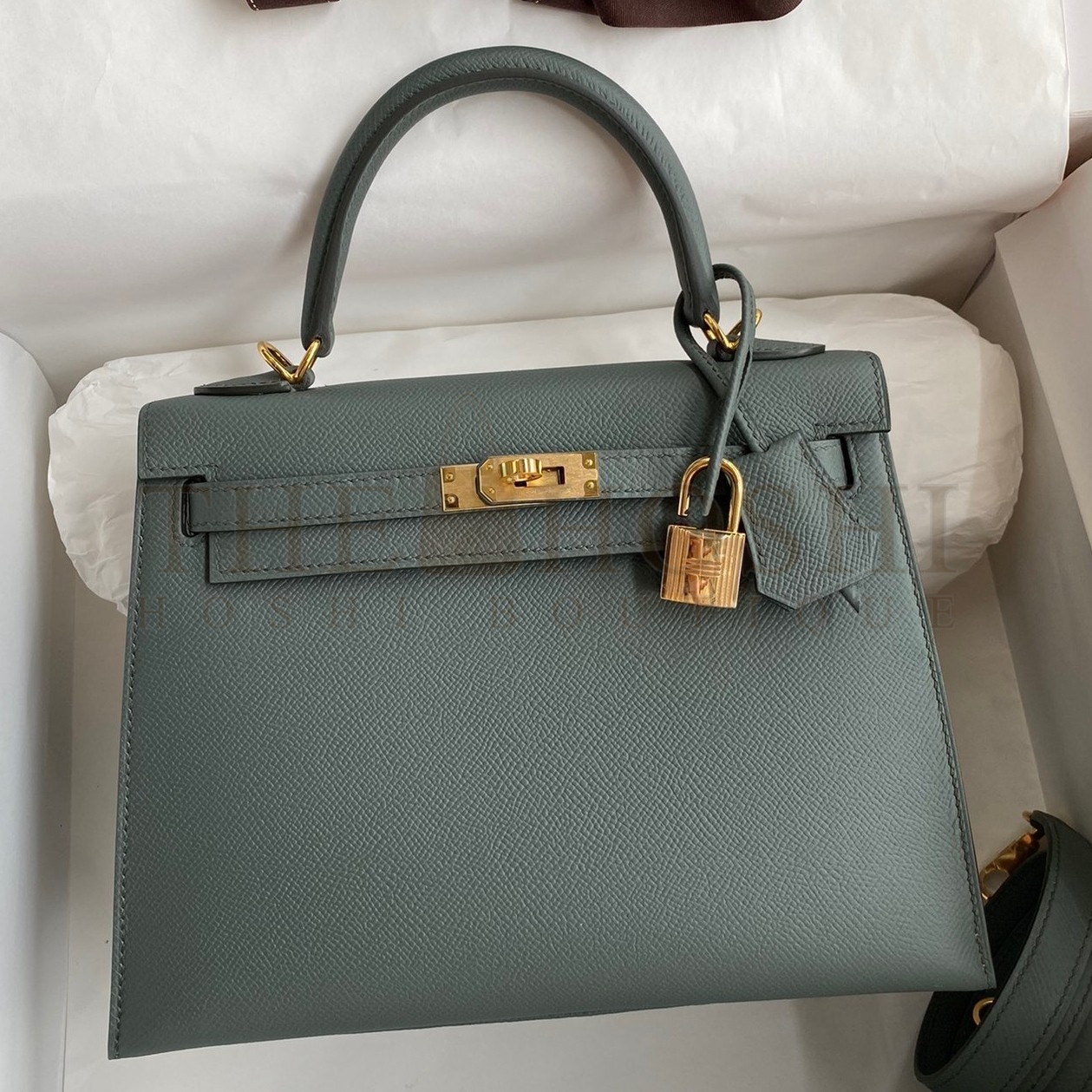 H**me5 Kelly Sellier 25 Handmade Bag In Vert Amande Epsom Calfskin Master Quality