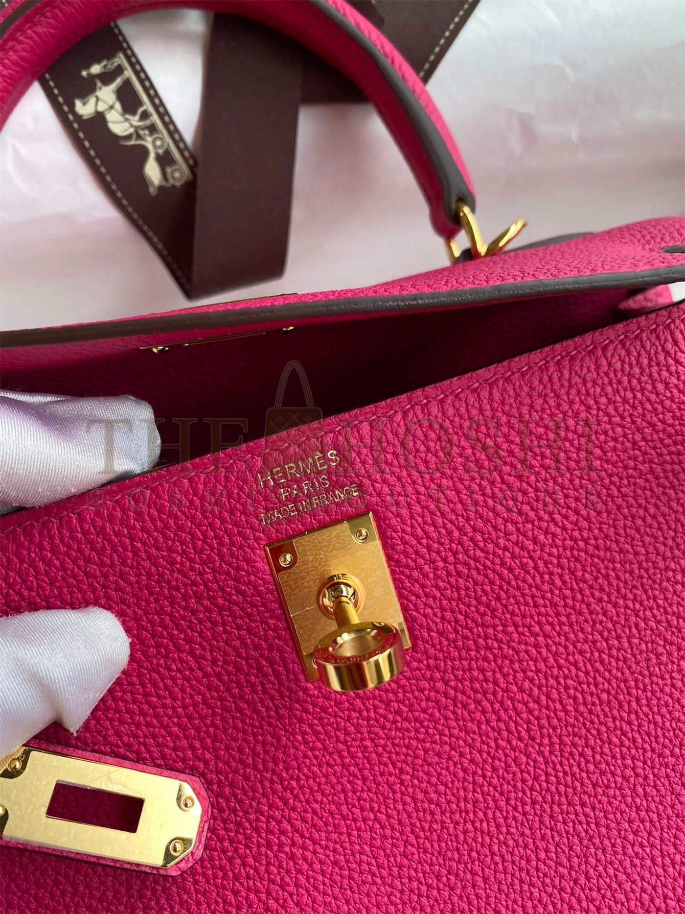 H**me5 Kelly Retourne 25 Handmade Bag In Framboise Clemence Leather Master Quality