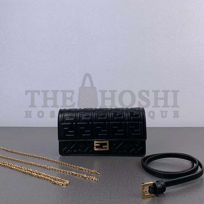 F**di Women FF Wallet On Chain Baguette Black Nappa Leather Wallet Master Quality