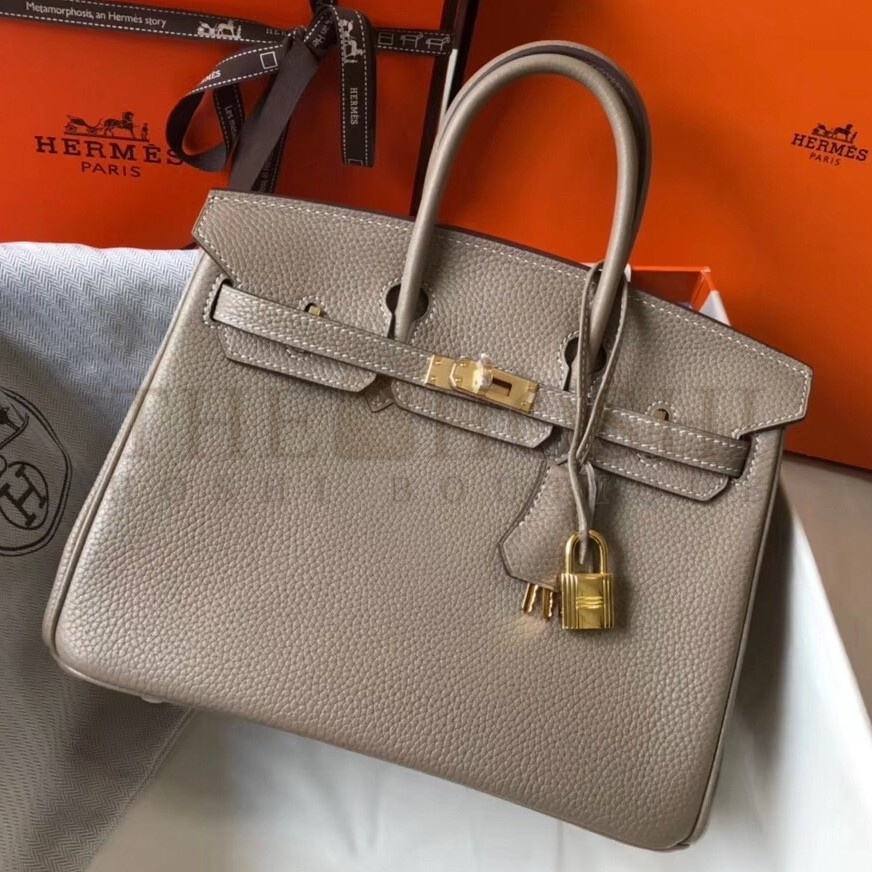 H**me5 Birkin 25 Bag In Tourterelle Clemence Leather with GHW Master Quality