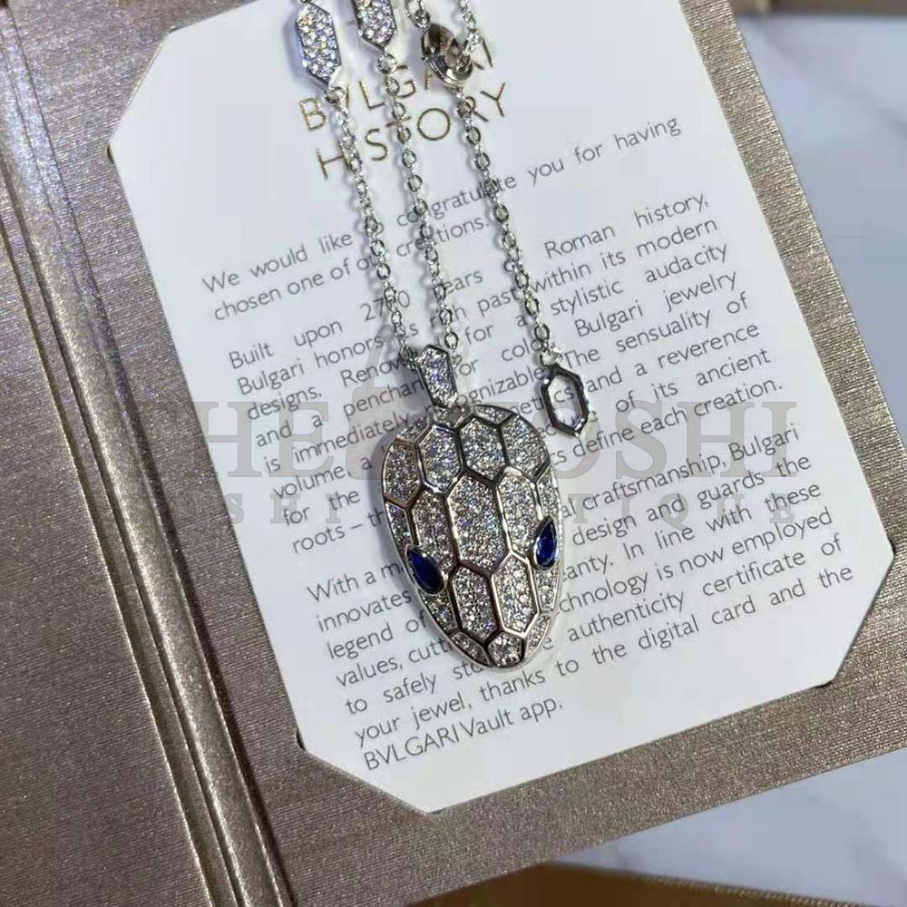 Bv1g*ai Women Serpenti Necklace in 18 KT White Gold Master Quality