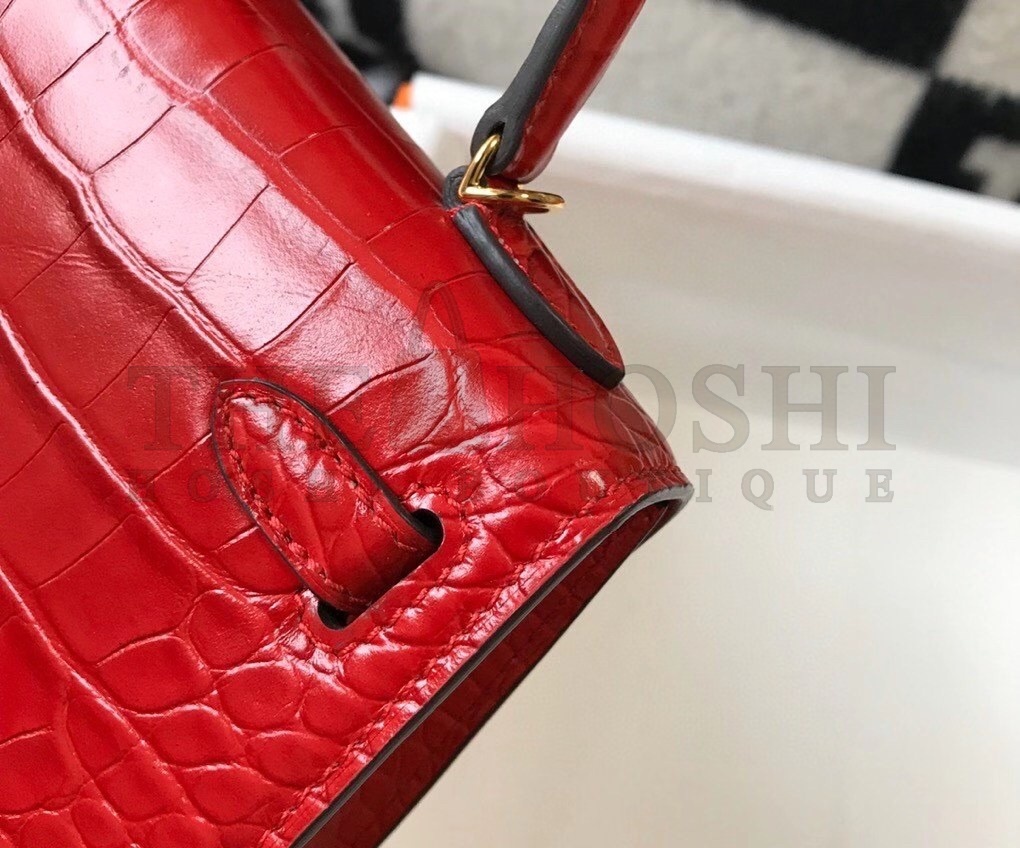 H**me5 Kelly Mini II Bag In Red Embossed Crocodile Calfskin Master Quality