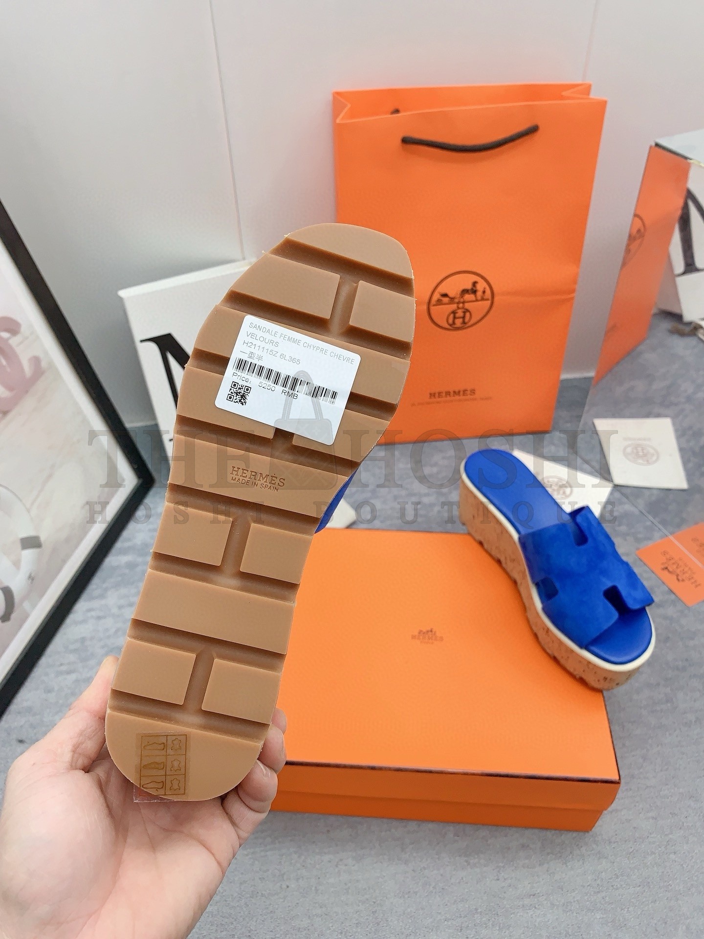 H**me5 Eze 30 Cork Platform Sandals in Blue Suede Leather Master Quality