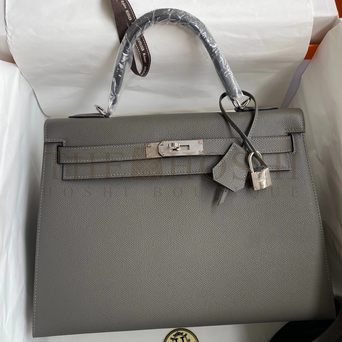 H**me5 Kelly Sellier 32 Handmade Bag In Etain Epsom Calfskin Master Quality