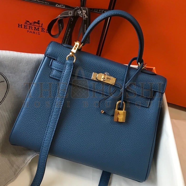 H**me5 Kelly 25cm Retourne Bag in Blue Agate Clemence Leather GHW Master Quality