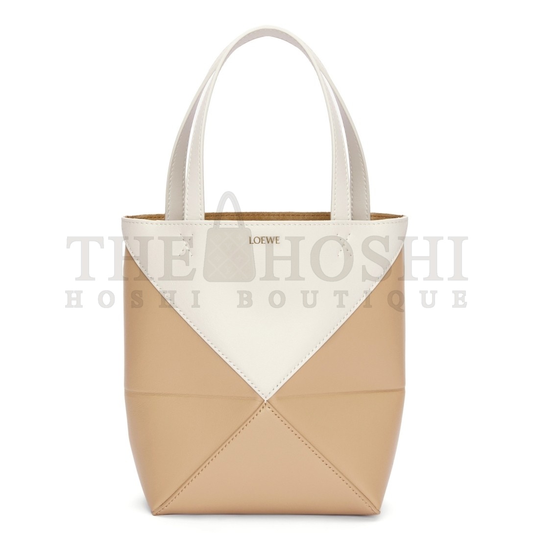 L0ew* Mini Puzzle Fold Tote Bag in White/Beige Calfskin Master Quality