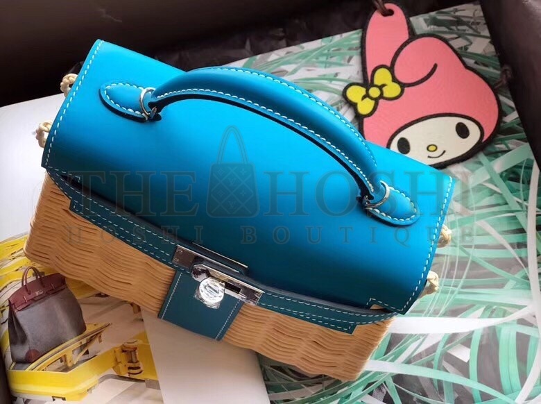 H**me5 Blue Picnic Kelly Mini 20cm Wicker Bag Master Quality