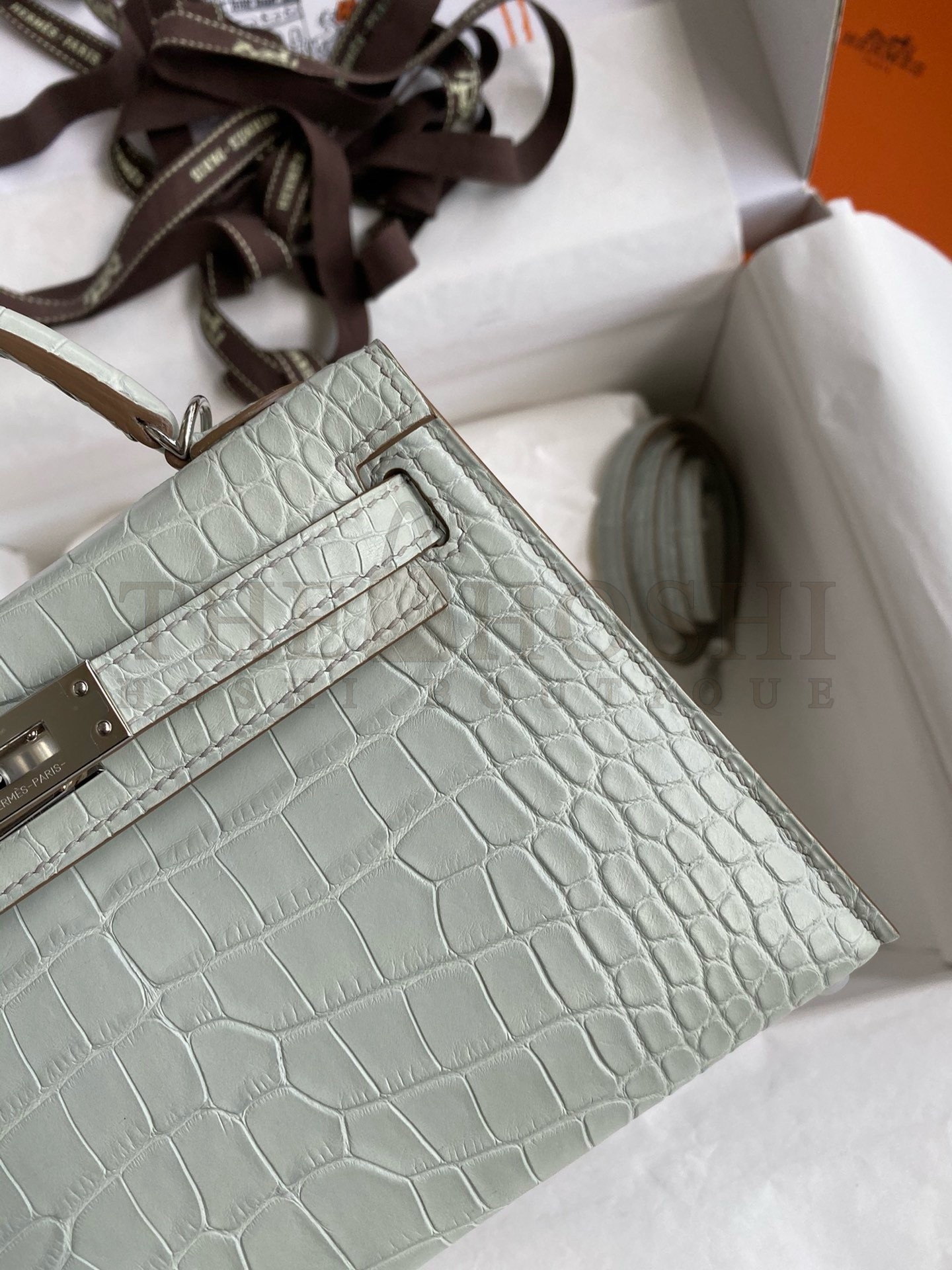 H**me5 Kelly Mini II Sellier Handmade Bag In Gris Neve Matte Alligator Leather Master Quality
