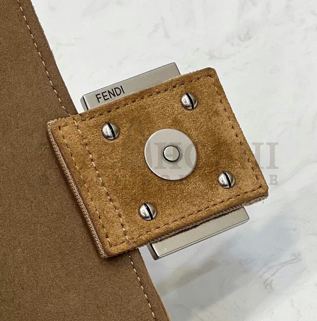 F**di Baguette Chain Midi Bag In Beige FF Fabric Master Quality