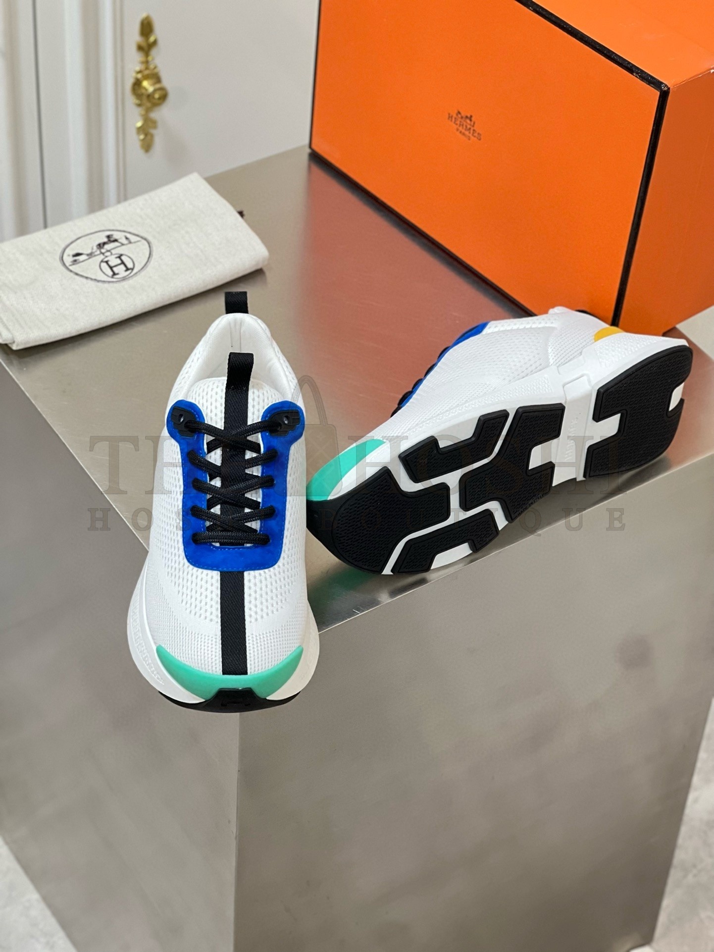 H**me5 Heros Sneakers in White Knit and Blue Suede Master Quality