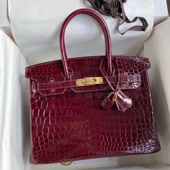 H**me5 Bordeaux Birkin 30cm Crocodile Niloticus Shiny Bag Master Quality