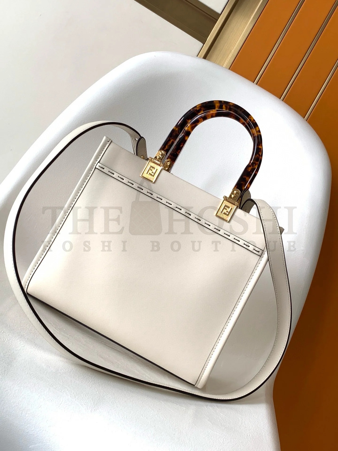 F**di Sunshine Small Tote Bag In White Calfskin Master Quality