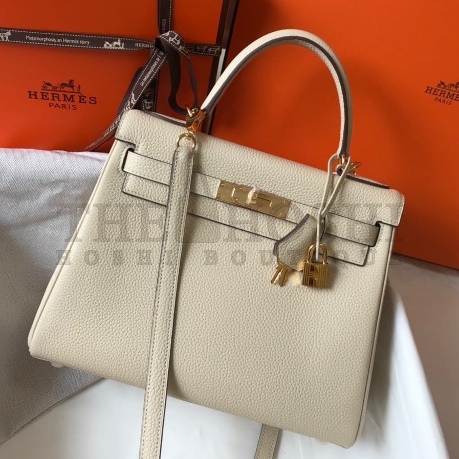 H**me5 Kelly 32cm Retourne Bag in Craie Clemence Leather GHW Master Quality