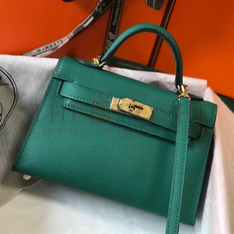 H**me5 Kelly Mini II Sellier Bag In Vert Vertigo Epsom Leather Master Quality