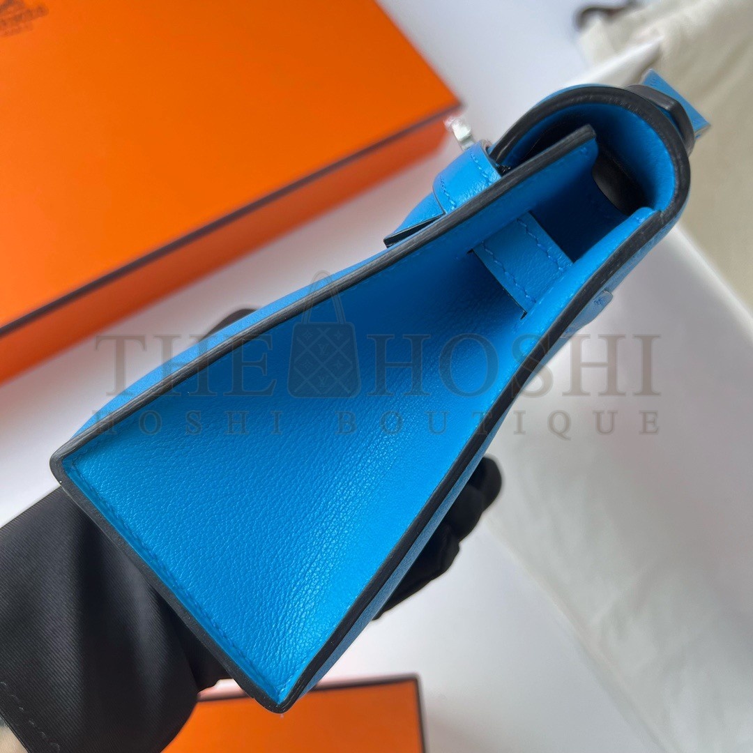 H**me5 Kelly Pochette Handmade Bag In Blue Frida Swift Calfskin Master Quality