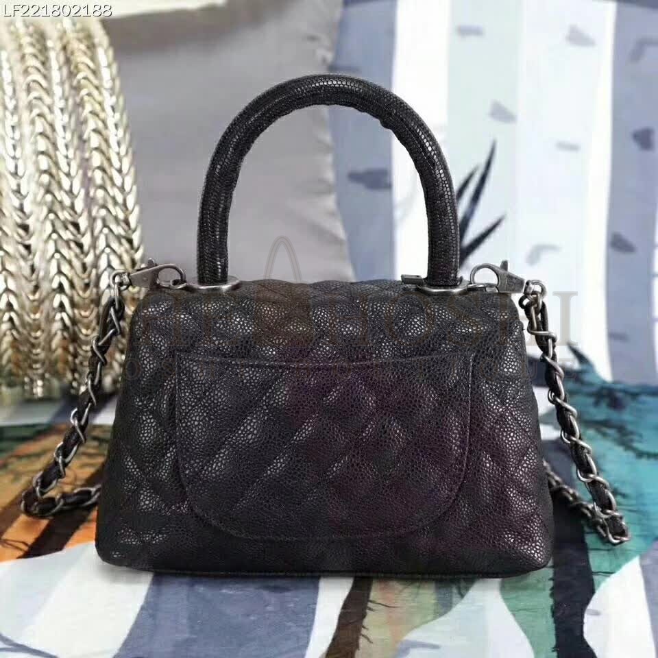 Ch**el Coco Caviar Lizard Quilted Mini Flap Bag with Top-Handle-Black Master Quality