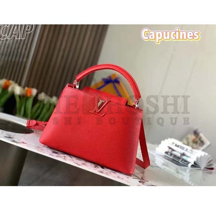 L0vis Vvtt0n LV Women Capucines Mini Handbag Scarlet Red Taurillon Cowhide Leather Master Quality