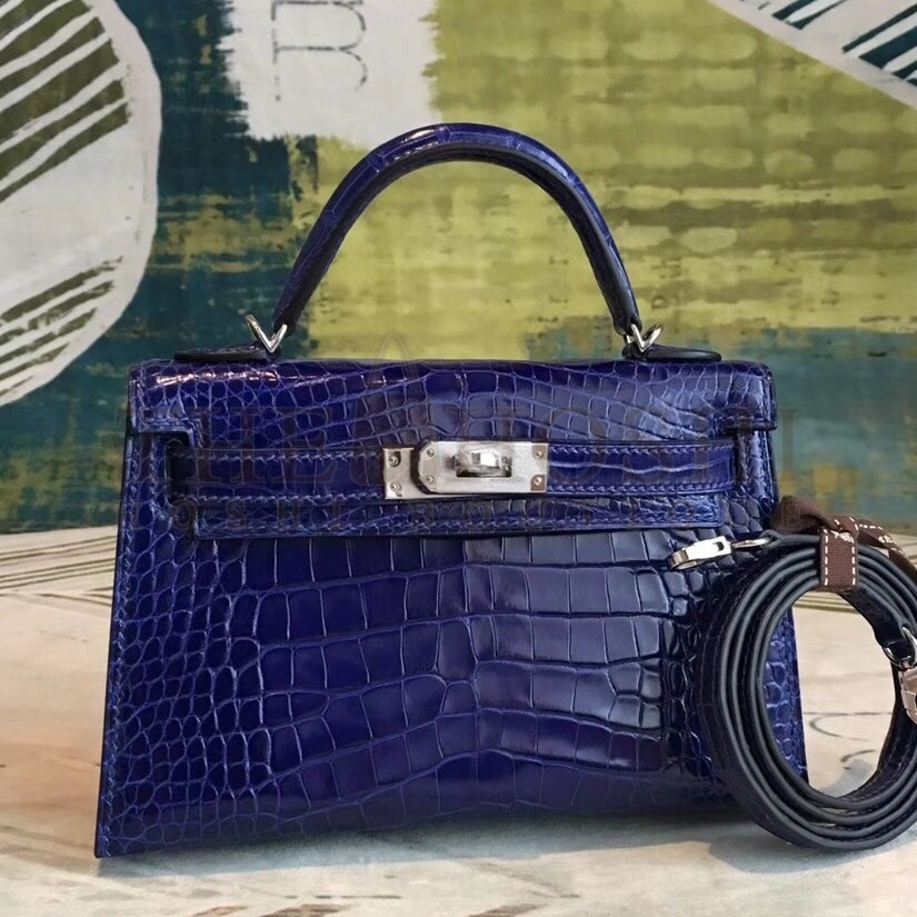 H**me5 Blue Alligator Kelly Mini II Handmade Bag Master Quality