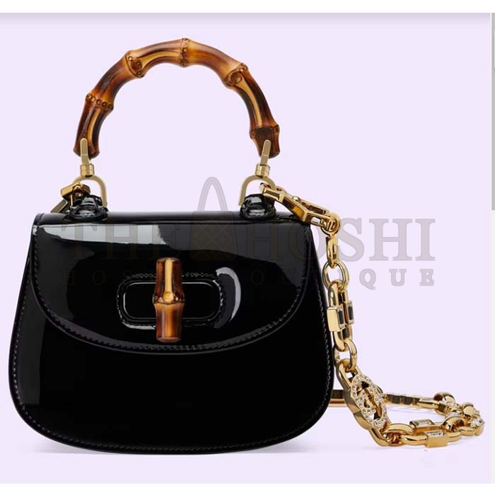 Gvc*1 Women Bamboo 1947 Mini Top Handle Bag Black Patent Leather Master Quality
