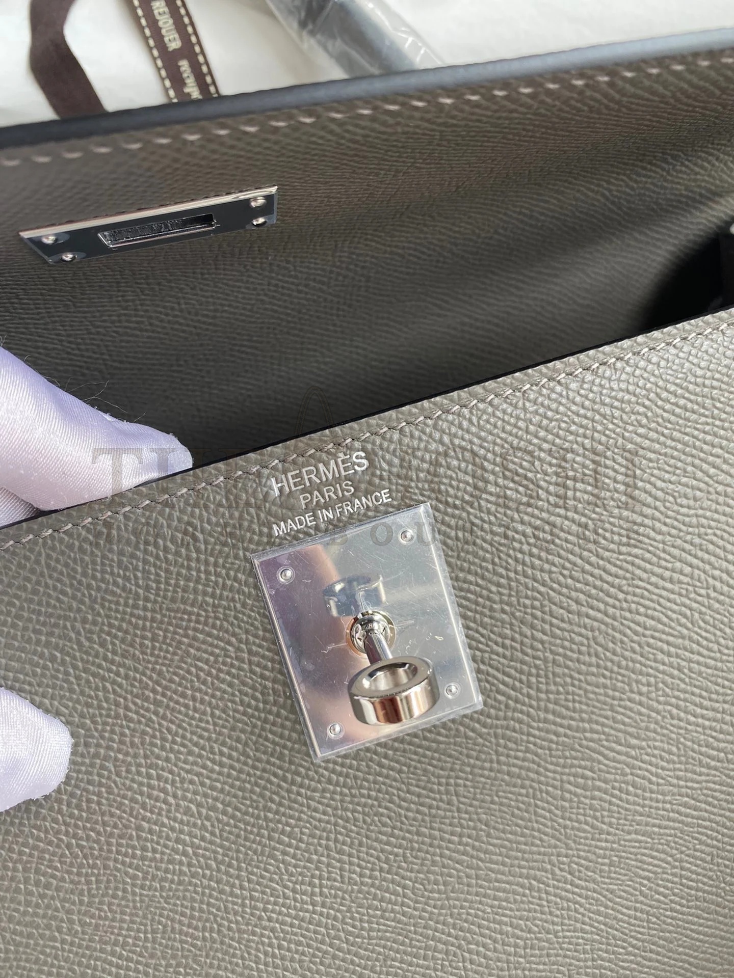 H**me5 Kelly Sellier 32 Handmade Bag In Etain Epsom Calfskin Master Quality