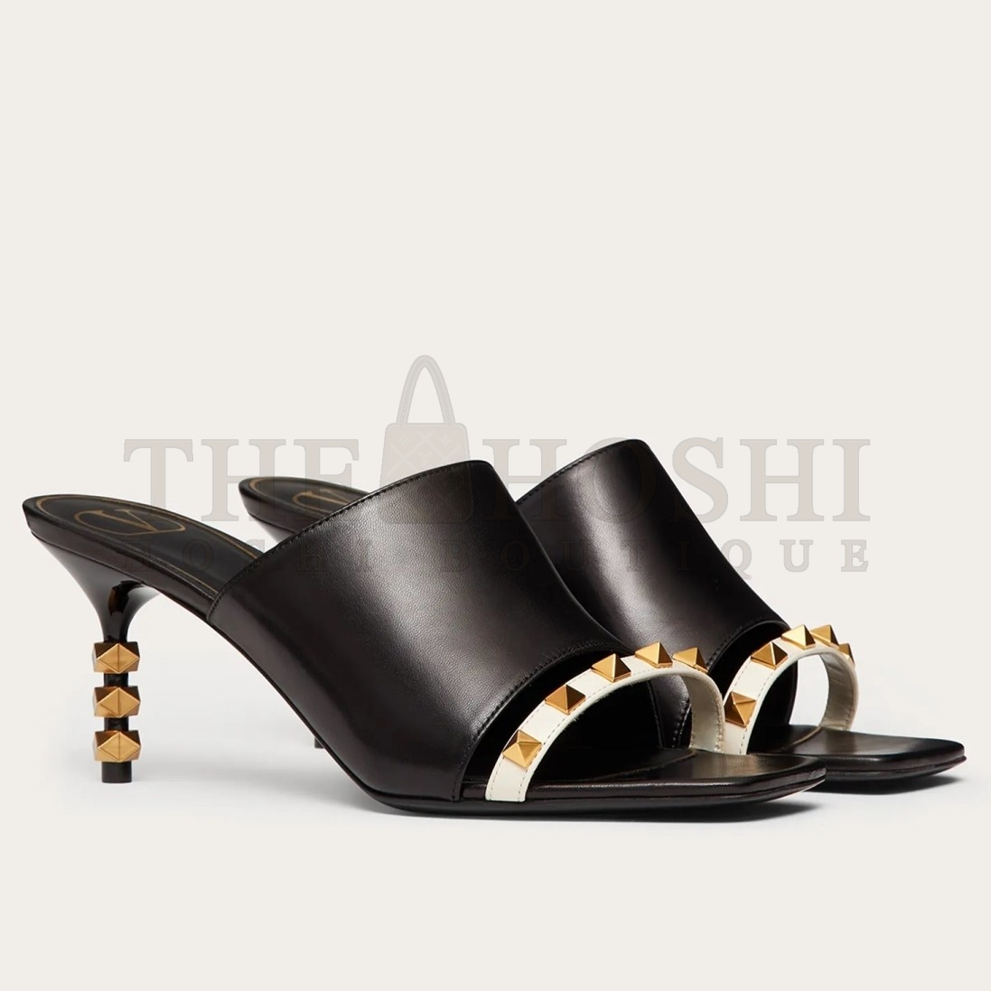 Va1e*ntin0 Black Rockstud Slide Sandals With Sculpted Heel Master Quality