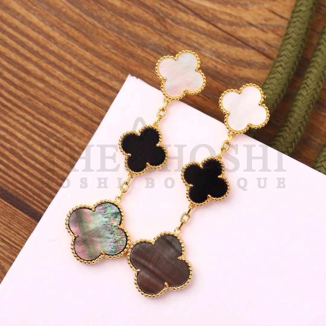 V*n Cl**f & Arpels Triple Clover Stud Earrings, Magic Alhambra earrings, 3 motifs Master Quality