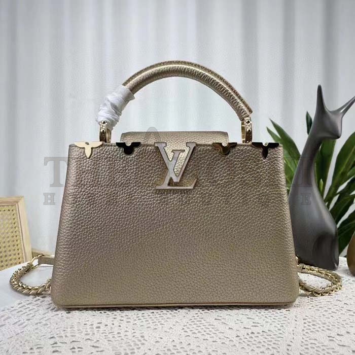 L0vis Vvtt0n LV Women Capucines BB Hand Bag Etain Metallic Gray Taurillon Leather Master Quality